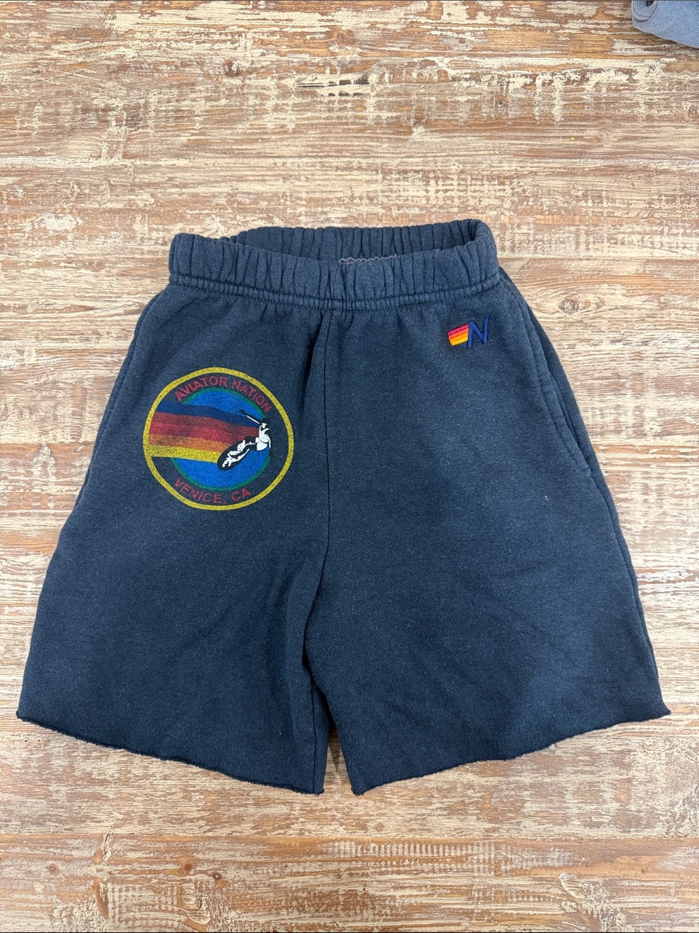 Aviator Nation Men’s Black Fleece Shorts with Rainbow Patch
